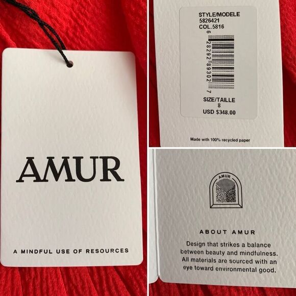 AMUR Matilda Color Block Peplum Bustier in Racing Red Size 8 - Picture 9 of 12